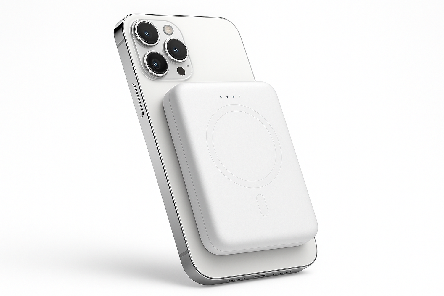 Magnetic White PowerBank with iPhone Product Image