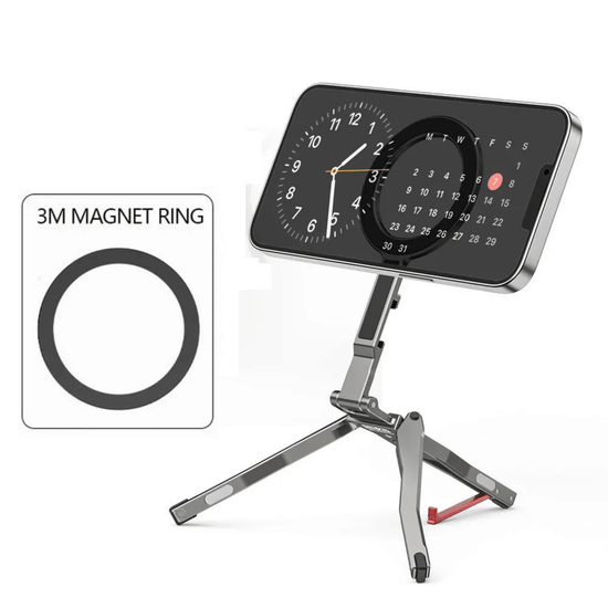 Magnetic tripod for MagSafe iPhone with 3M magnet ring, designed for hands-free photography and video calls.